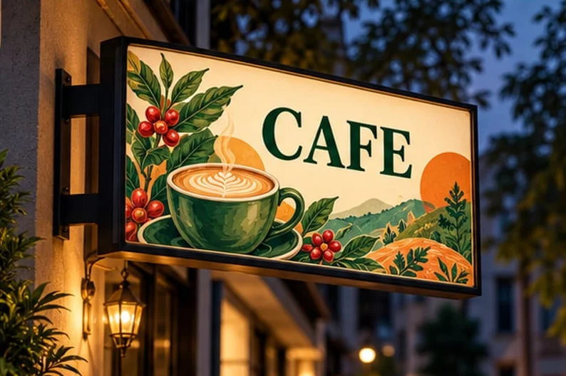 Illustrative concept showing backlit sign prints, not an installed customer project