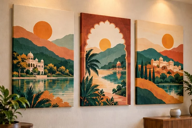 Illustrative concept showing canvas & photo art, not an installed customer project