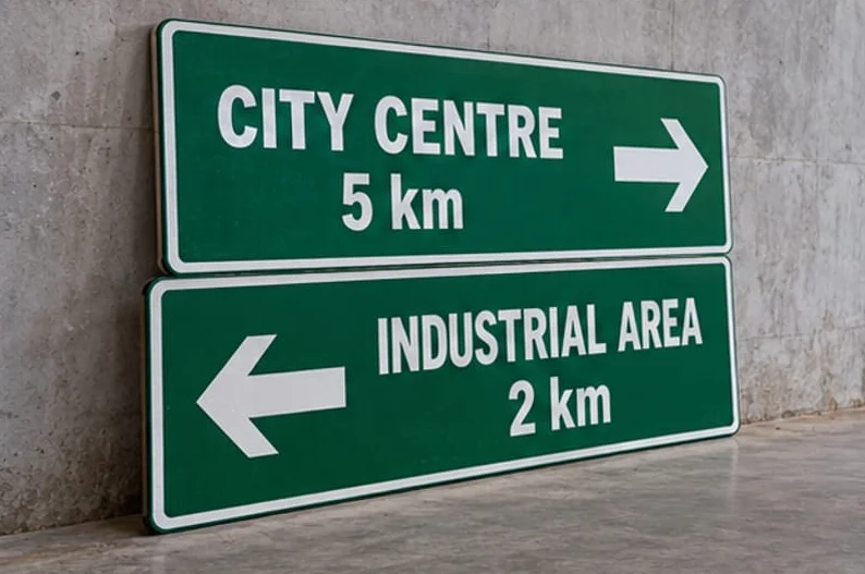 Illustrative concept showing direction & distance board faces, not an installed customer project