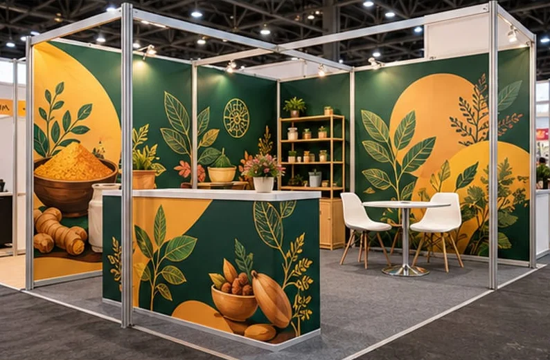 Illustrative concept showing exhibition graphics, not an installed customer project