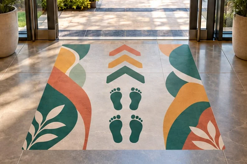 Illustrative concept showing floor vinyl graphics, not an installed customer project