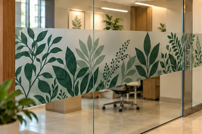 Illustrative concept showing glass privacy films, not an installed customer project