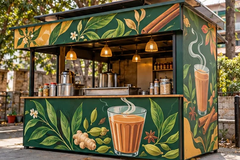 Illustrative concept showing kiosk & panel wraps, not an installed customer project