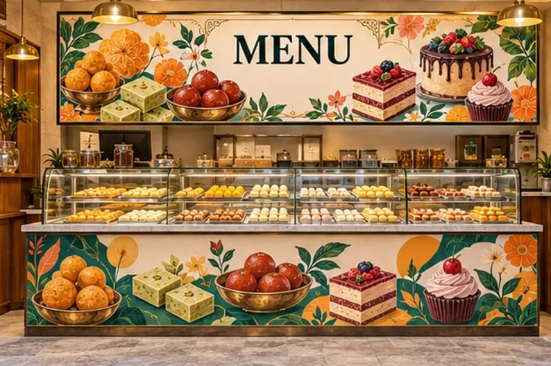 Illustrative concept showing menu & counter prints, not an installed customer project