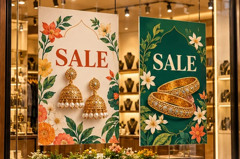 Illustrative concept showing sale & offer posters, not an installed customer project